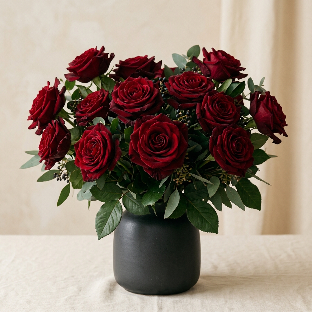 The Crimson Whisper - Deep red roses arrangement