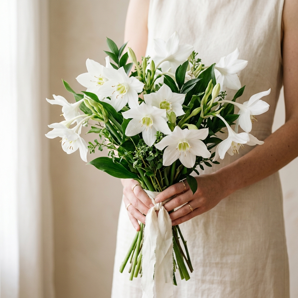 Snow Pearl Lily - White lily bouquet